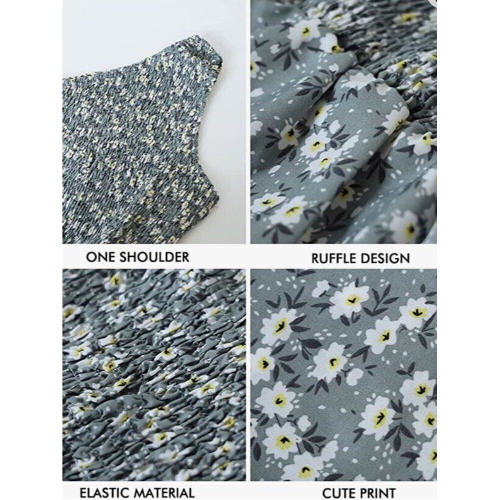 Womens Boho Dress One Shoulder Floral Maxi Dress Elegant Cocktail Party - Picture 5 of 6